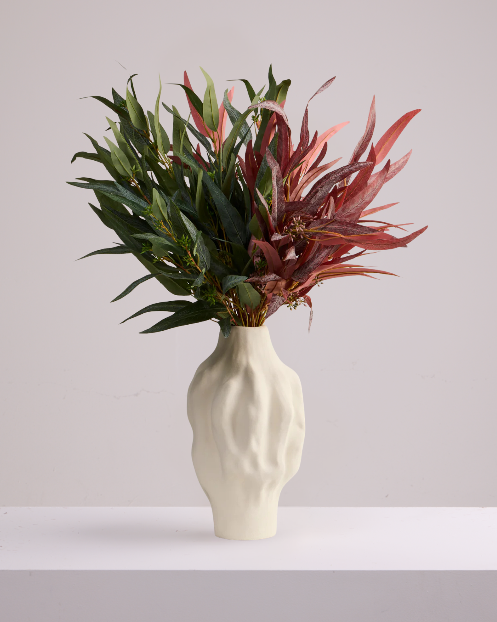 EUCALYPTUS LEAF ARRANGEMENT IN BURGUNDY AND GREEN