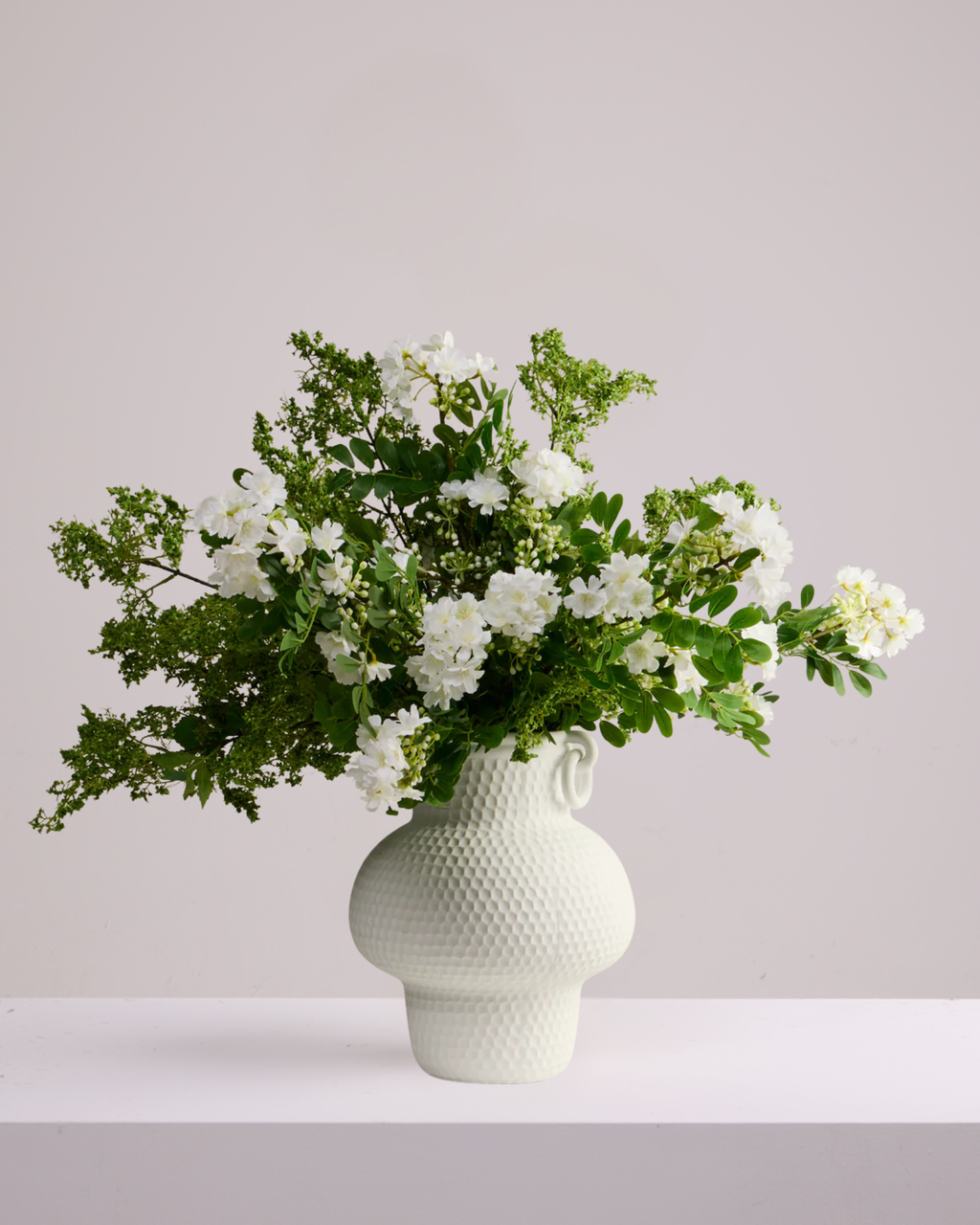FOLIAGE BRANCH WITH WHITE HYDRANGEA