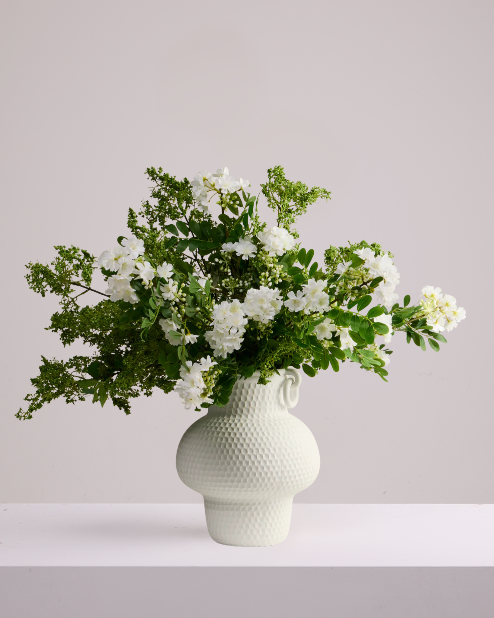 FOLIAGE BRANCH WITH WHITE HYDRANGEA