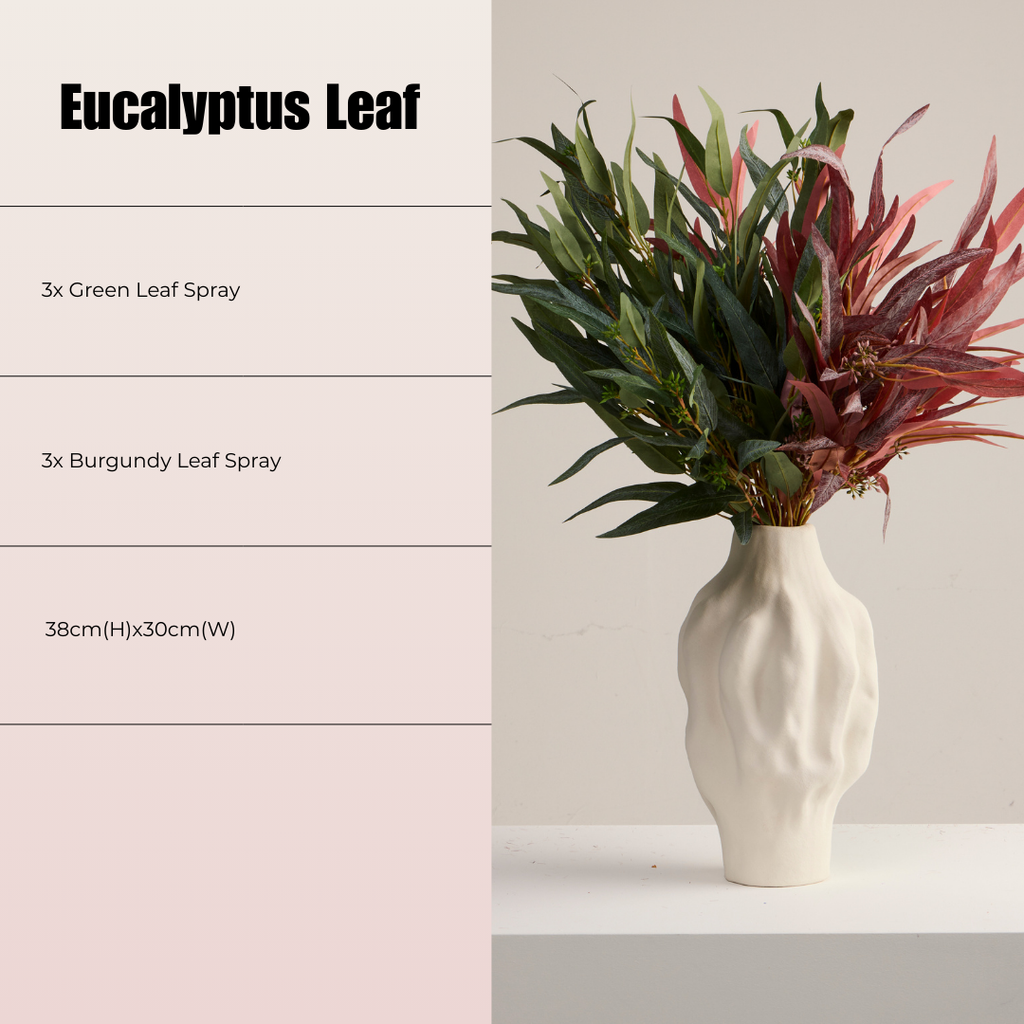 EUCALYPTUS LEAF ARRANGEMENT IN BURGUNDY AND GREEN