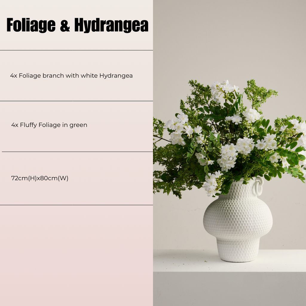 FOLIAGE AND HYDRANGEA ARRANGEMENT
