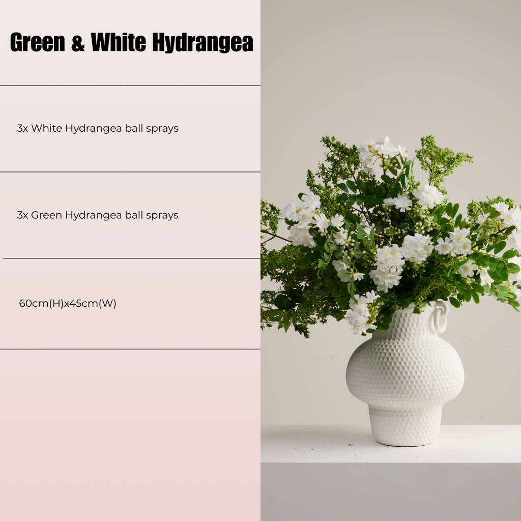 GREEN AND WHITE HYDRANGEA ARRANGEMENT