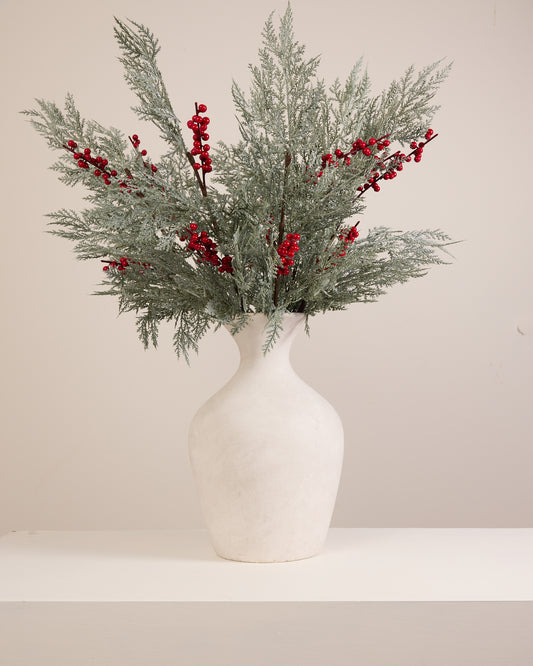 FROSTED PINE AND RED BERRY SPRAY