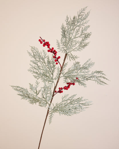 FROSTED PINE AND RED BERRY SPRAY
